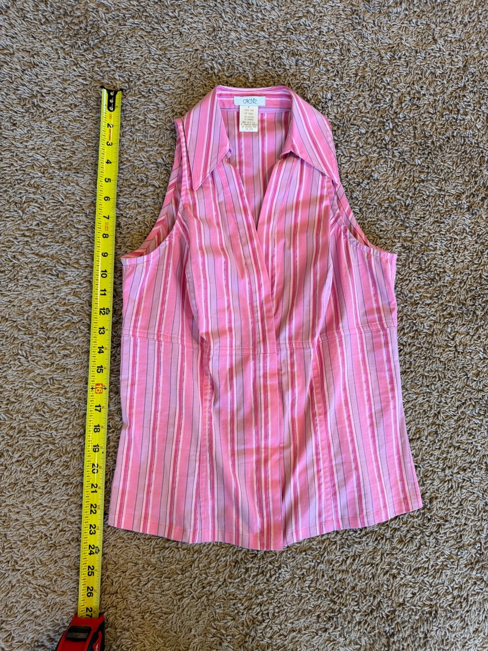 Cache Pink Striped Sleeveless Collared Camisole
